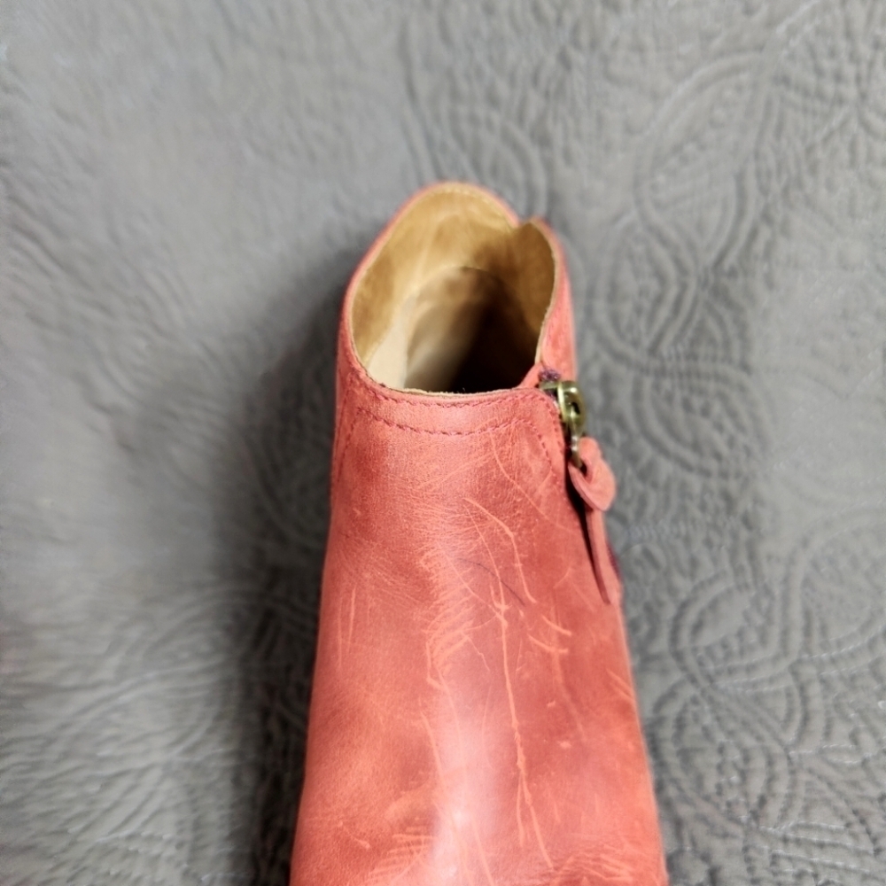 Dansko Max Block Heel Zip Distressed Rust Burgundy Leather Ankle Wedge 6.5-7 - Picture 8 of 13